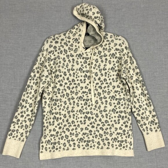 Denver Hayes Hooded Sweater Leopard Print Sz Large Very Soft Split Hem - Picture 9 of 9